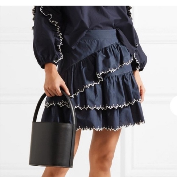 Ulla Johnson Ella Skirt Navy Embroidered‎ Layered Tiered Scalloped Edge - Picture 2 of 6